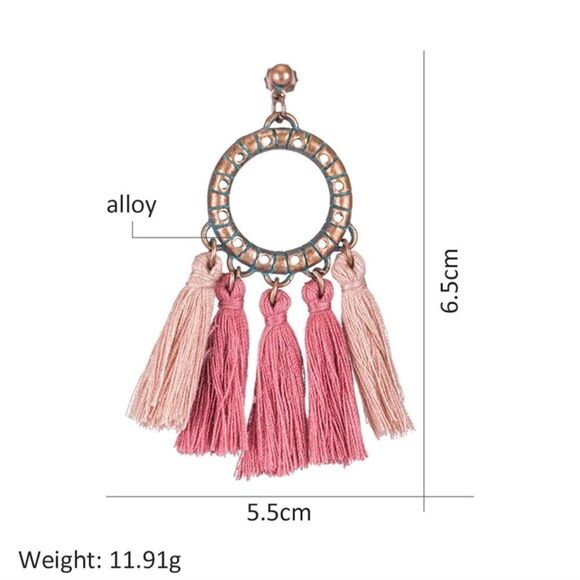 Copper Multi Colored Tassel Boho Earrings NWT - Picture 8 of 8